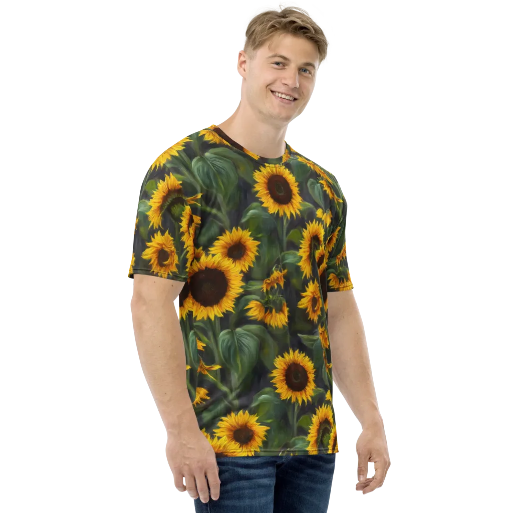 Sunflower Nocturne on Men's Crew Neck T-Shirt — Right