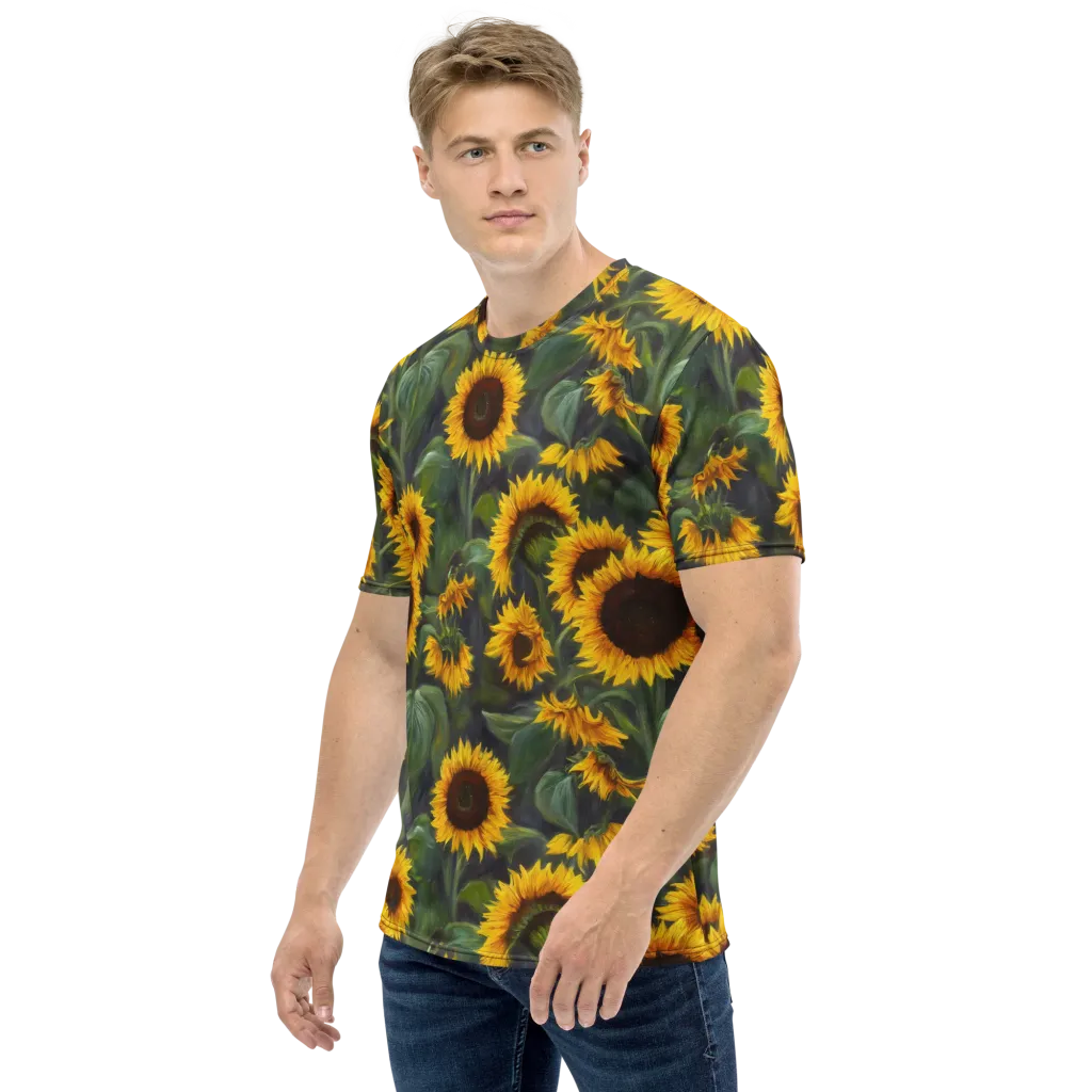 Sunflower Nocturne on Men's Crew Neck T-Shirt — Left