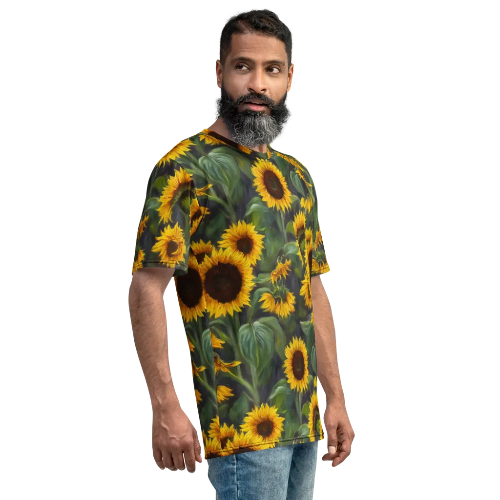Sunflower Nocturne on Men's Crew Neck T-Shirt — Right