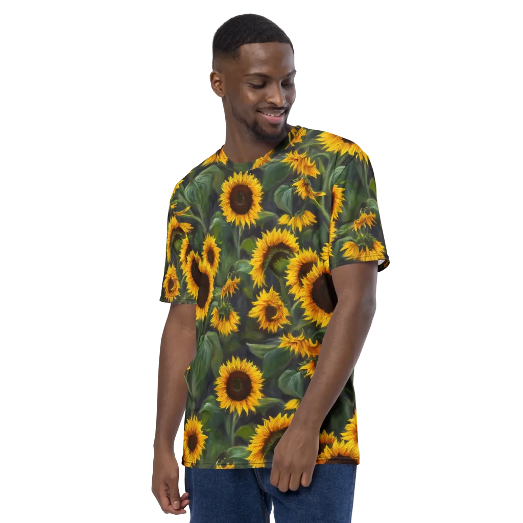 Sunflower Nocturne on Men's Crew Neck T-Shirt — Left