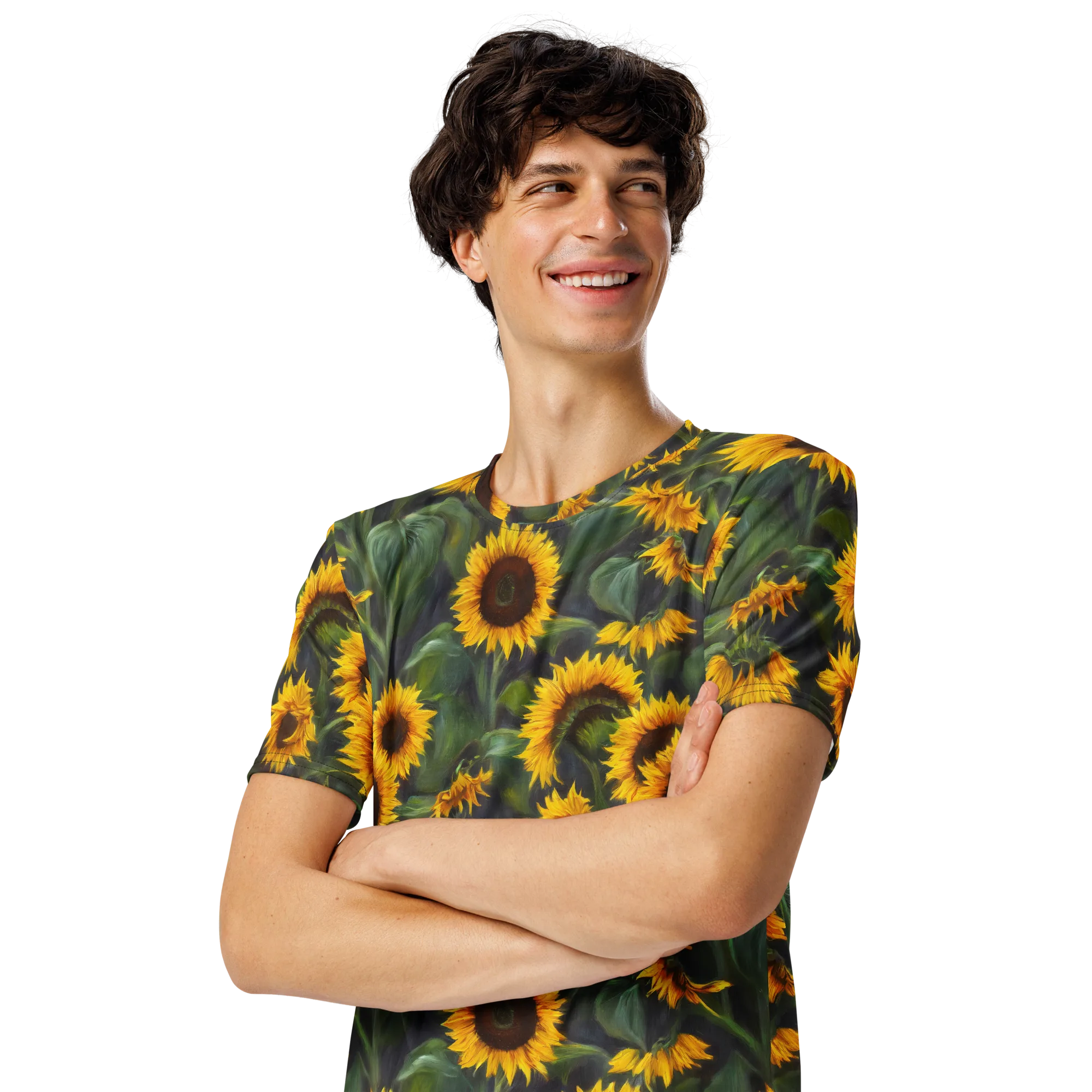 Sunflower Nocturne on Men's Crew Neck T-Shirt — Left Front