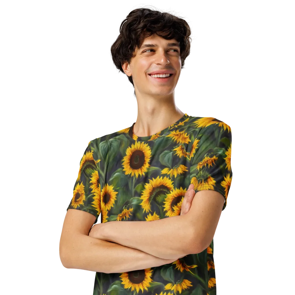 Sunflower Nocturne on Men's Crew Neck T-Shirt — Left Front