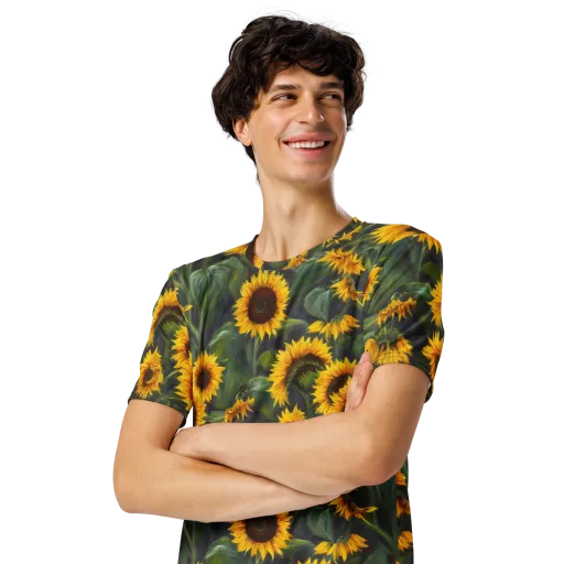 Sunflower Nocturne on a Men's Crew Neck T-Shirt