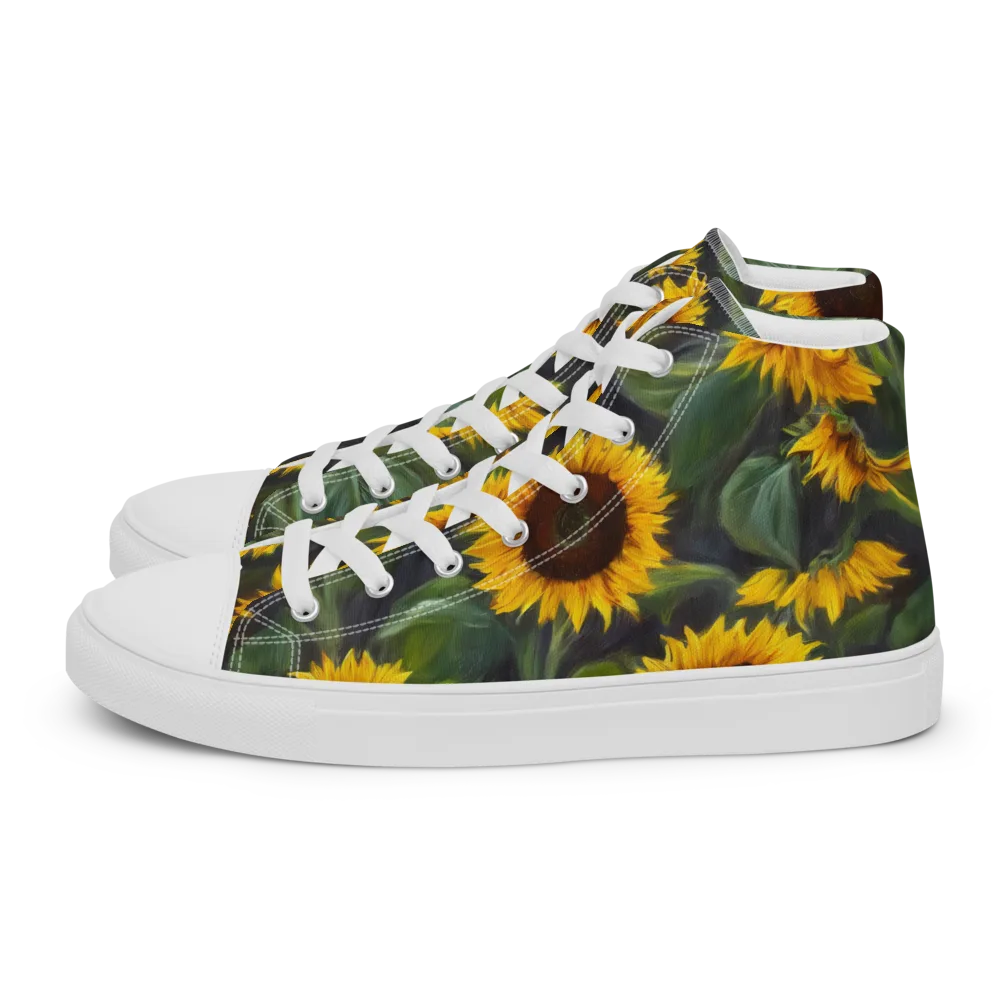 Sunflower Nocturne on Men's High Top Canvas Shoes — Left