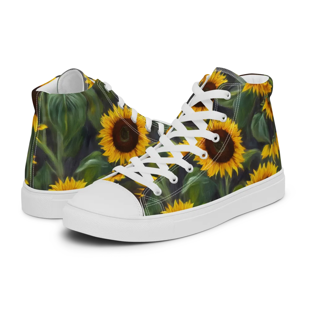 Sunflower Nocturne on Men's High Top Canvas Shoes — Left