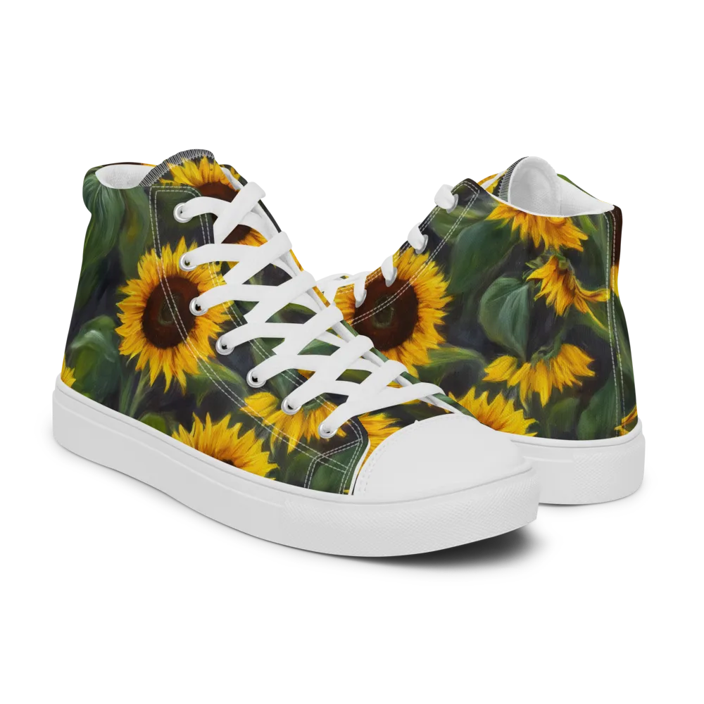 Sunflower Nocturne on Men's High Top Canvas Shoes — Right