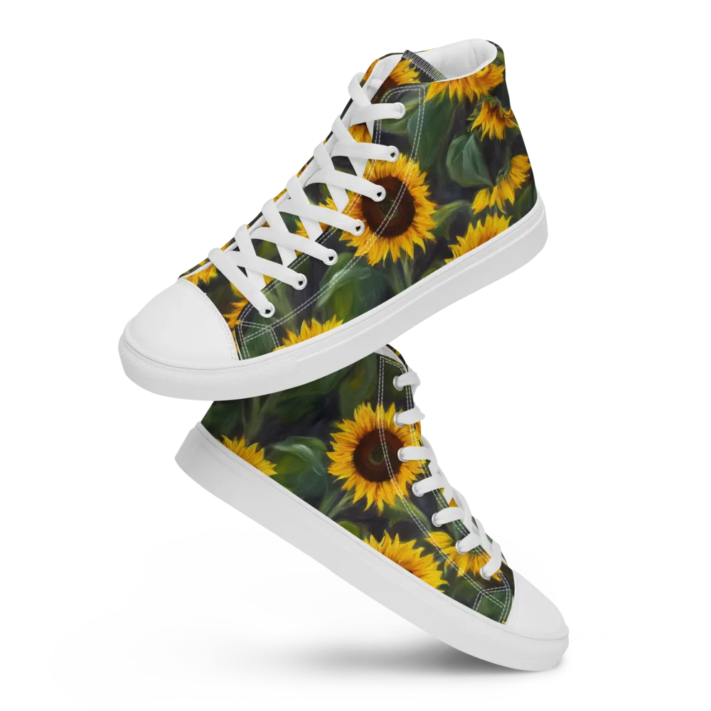 Sunflower Nocturne on Men's High Top Canvas Shoes — Front