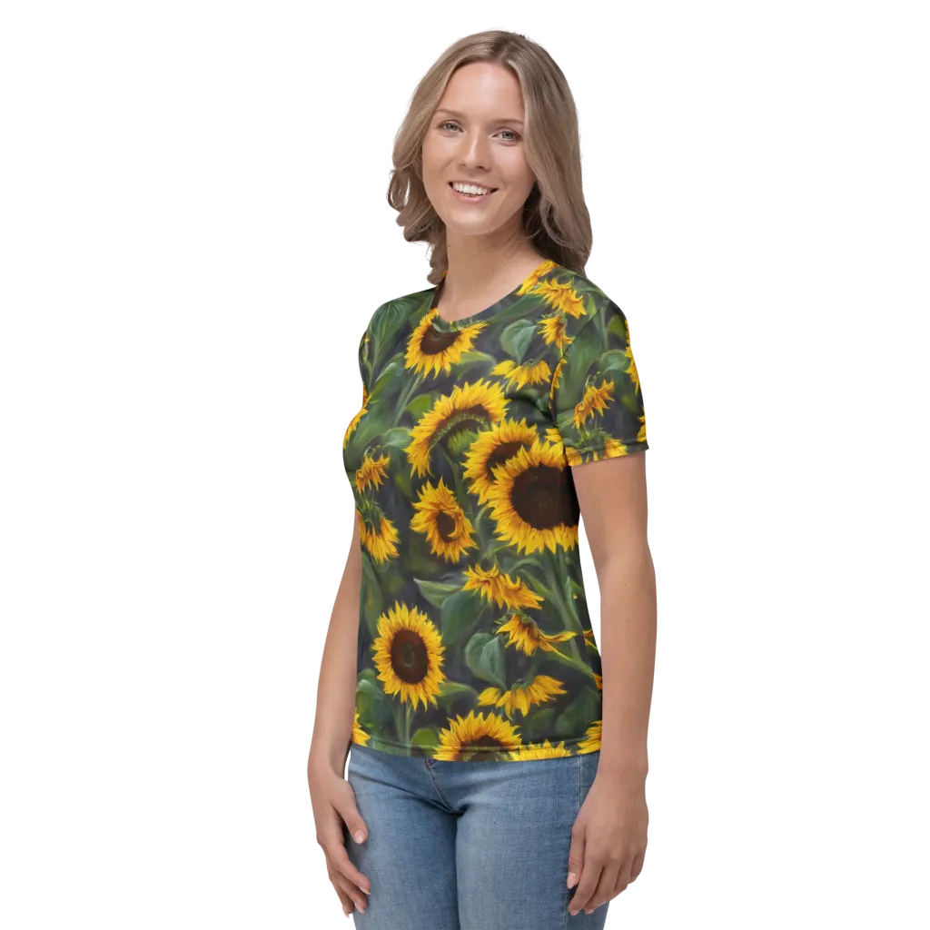 Sunflower Nocturne on Women's Crew Neck T-Shirt — Left
