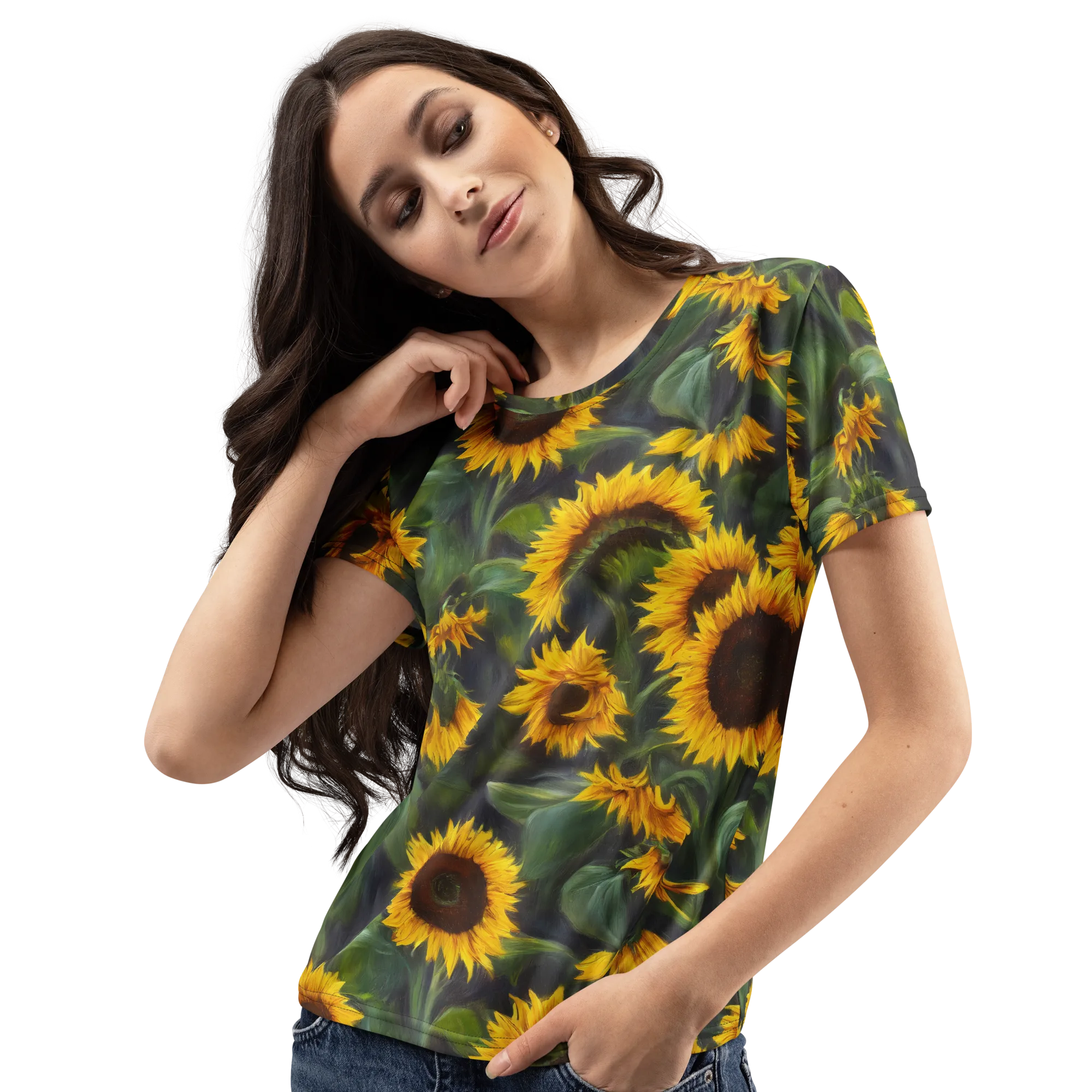 Sunflower Nocturne on Women's Crew Neck T-Shirt — Left Front