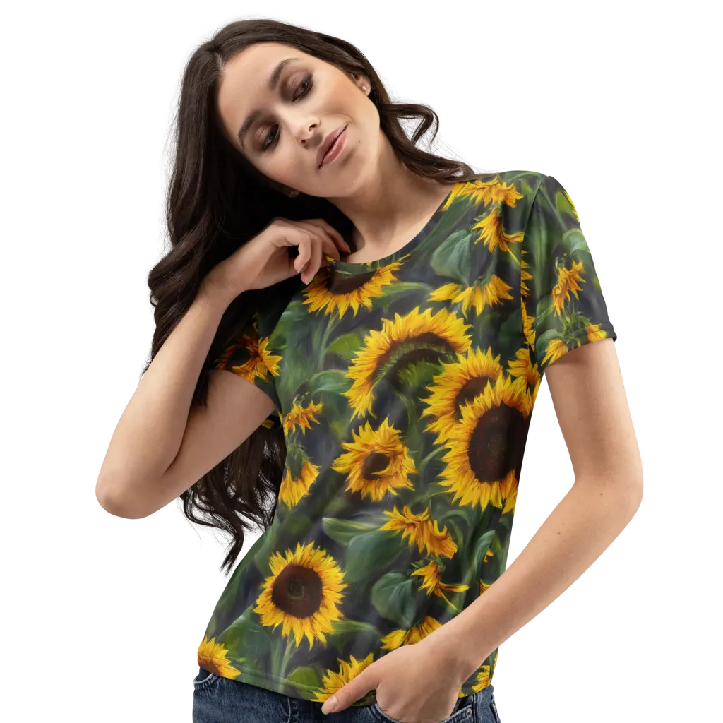 Sunflower Nocturne on Women's Crew Neck T-Shirt — Left Front