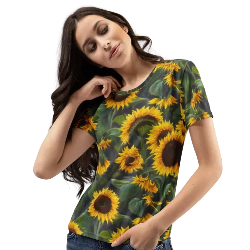 Sunflower Nocturne on a Women's Crew Neck T-Shirt