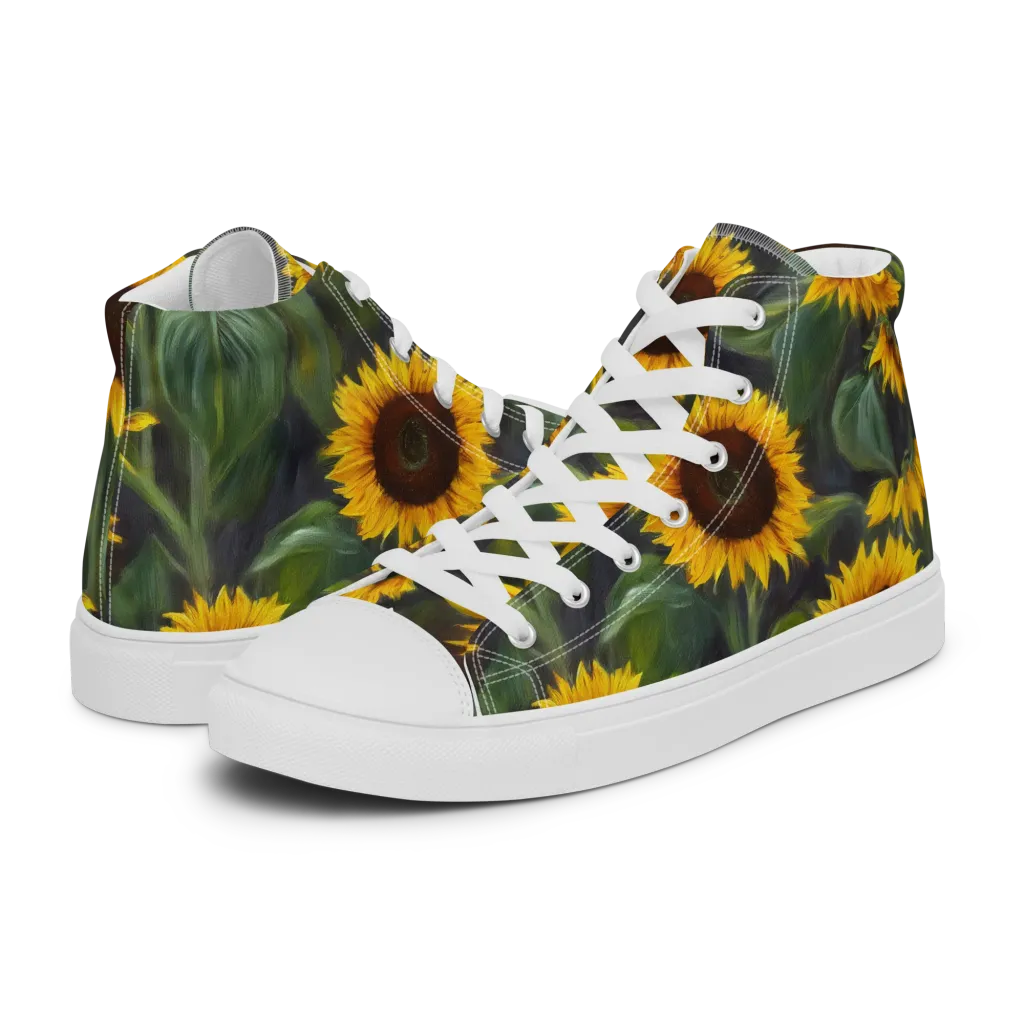 Sunflower Nocturne on Women's High Top Canvas Shoes — Left