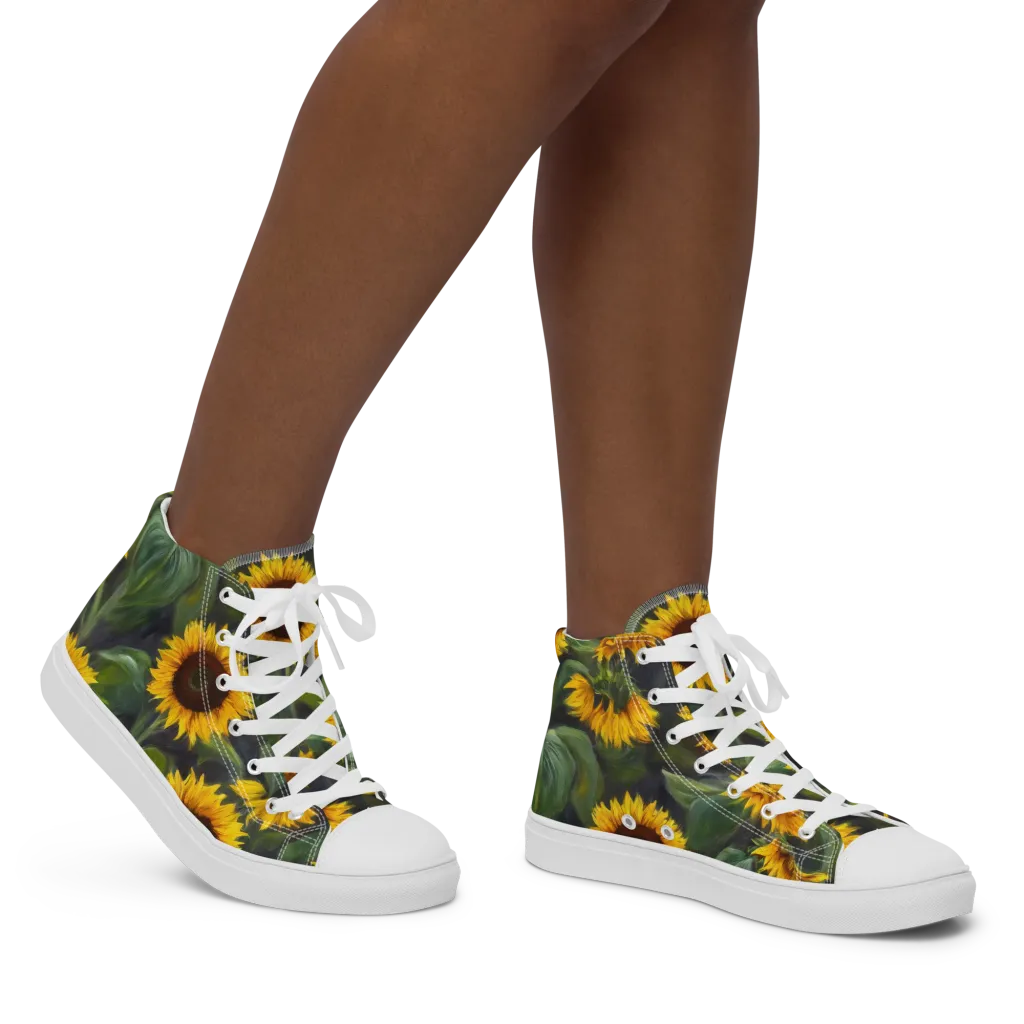 Sunflower Nocturne on Women's High Top Canvas Shoes — Right