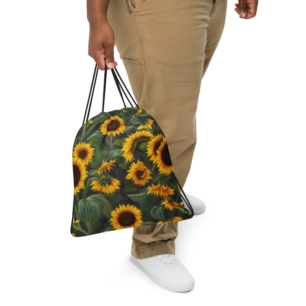 Sunflower Nocturne on Drawstring Bag — Front