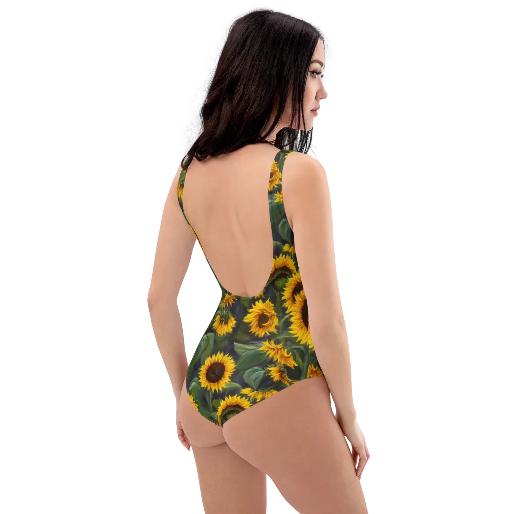 Sunflower Nocturne on One-Piece Swimsuit — Right Back