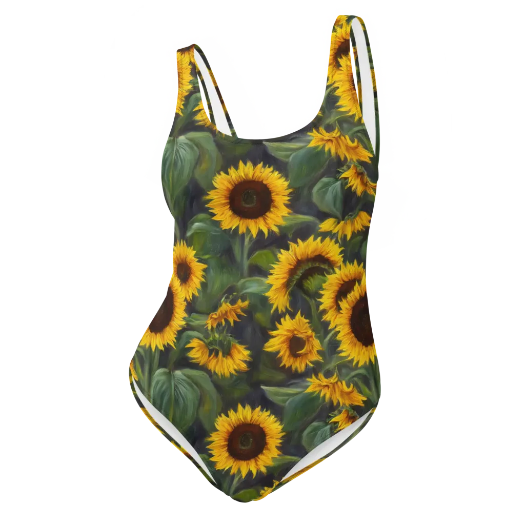 Sunflower Nocturne on One-Piece Swimsuit — Front
