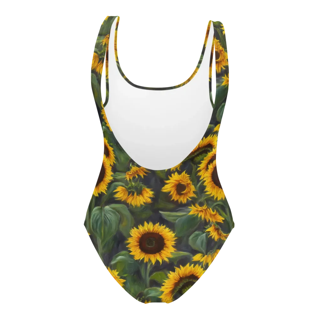 Sunflower Nocturne on One-Piece Swimsuit — Back