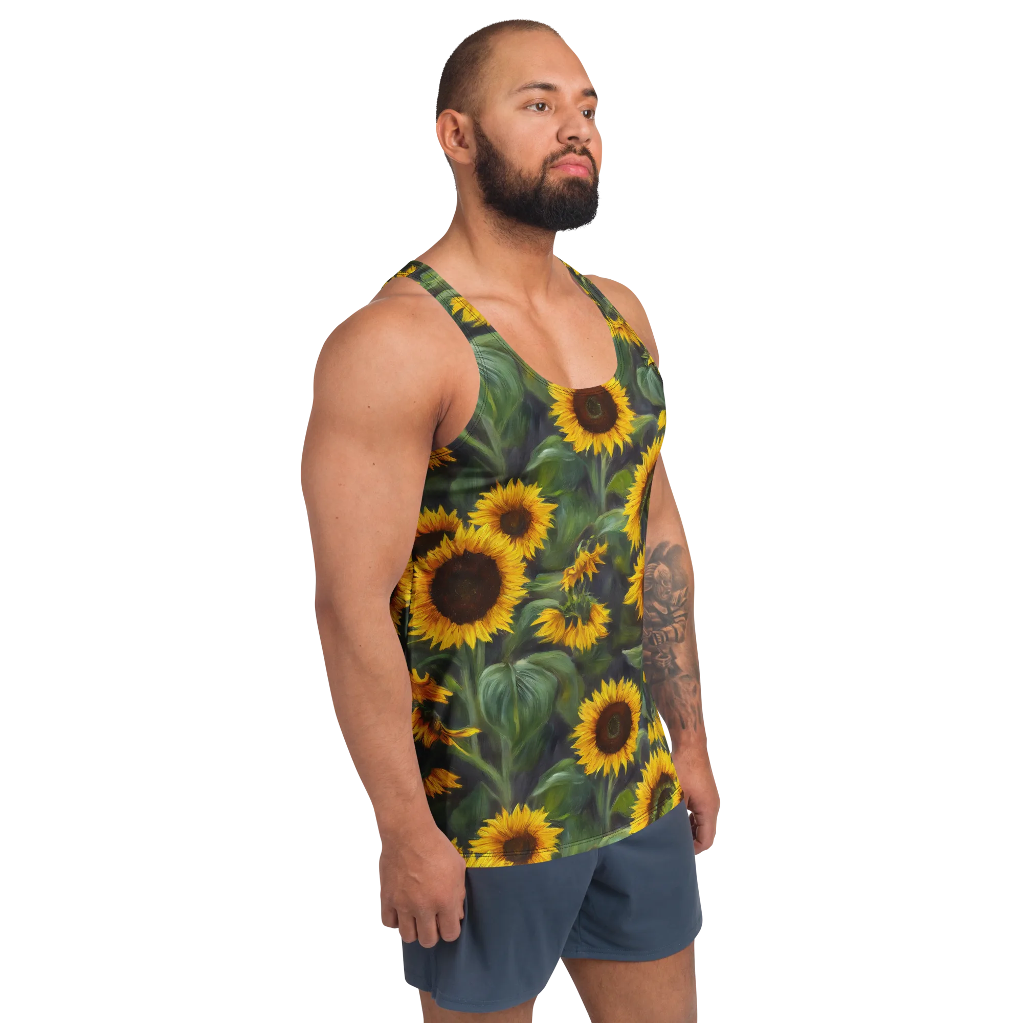 Sunflower Nocturne on Men's Tank Top — Right Front