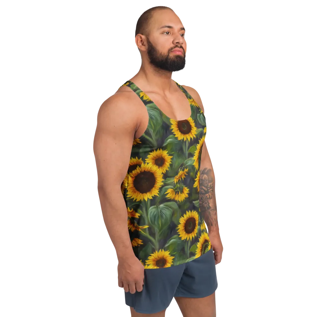 Sunflower Nocturne on Men's Tank Top — Right Front