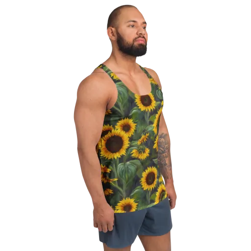 Sunflower Nocturne on a Men's Tank Top