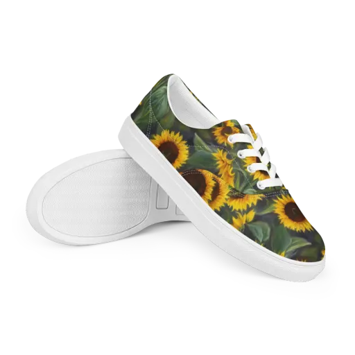Sunflower Nocturne on a Men's Lace-Up Canvas Shoes