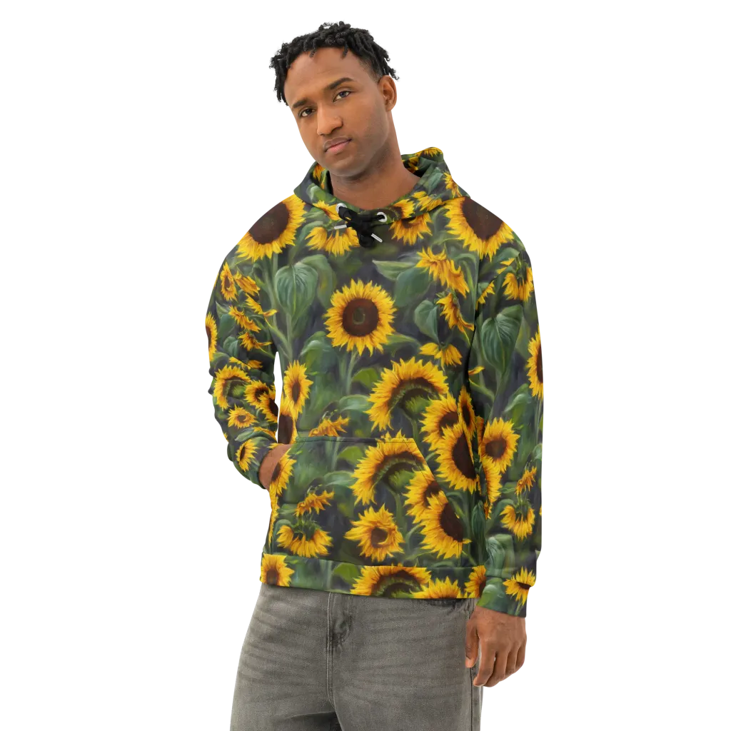 Sunflower Nocturne on Cotton Hoodie — Left Front