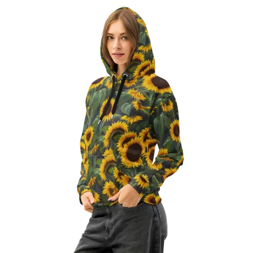 Sunflower Nocturne on a Cotton Hoodie