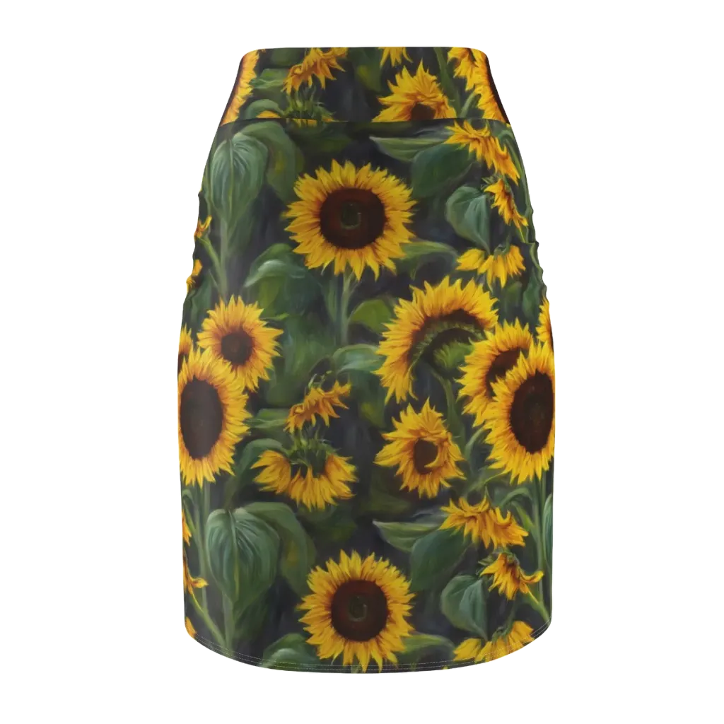 Sunflower Nocturne on Pencil Skirt — Back