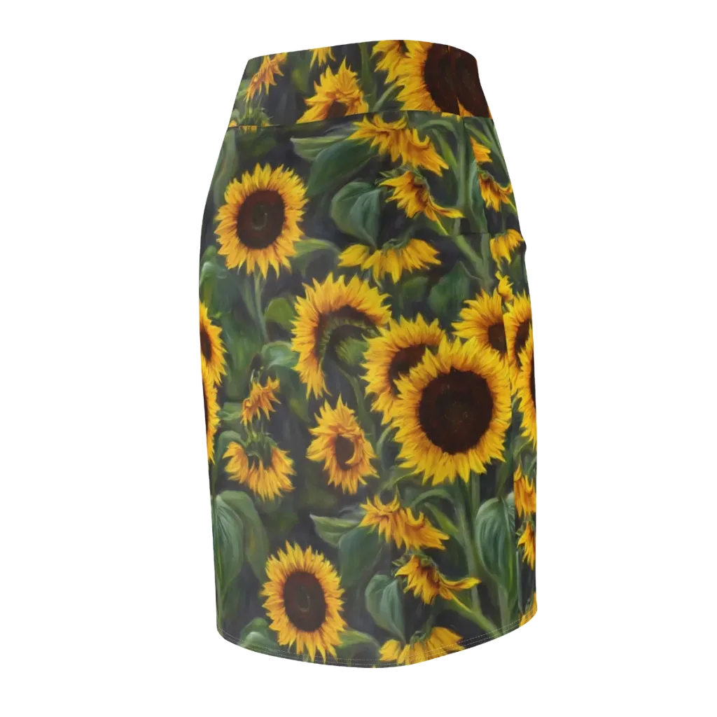 Sunflower Nocturne on Pencil Skirt — Back Side