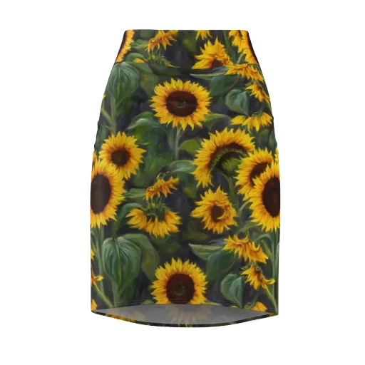 Sunflower Nocturne on a Pencil Skirt