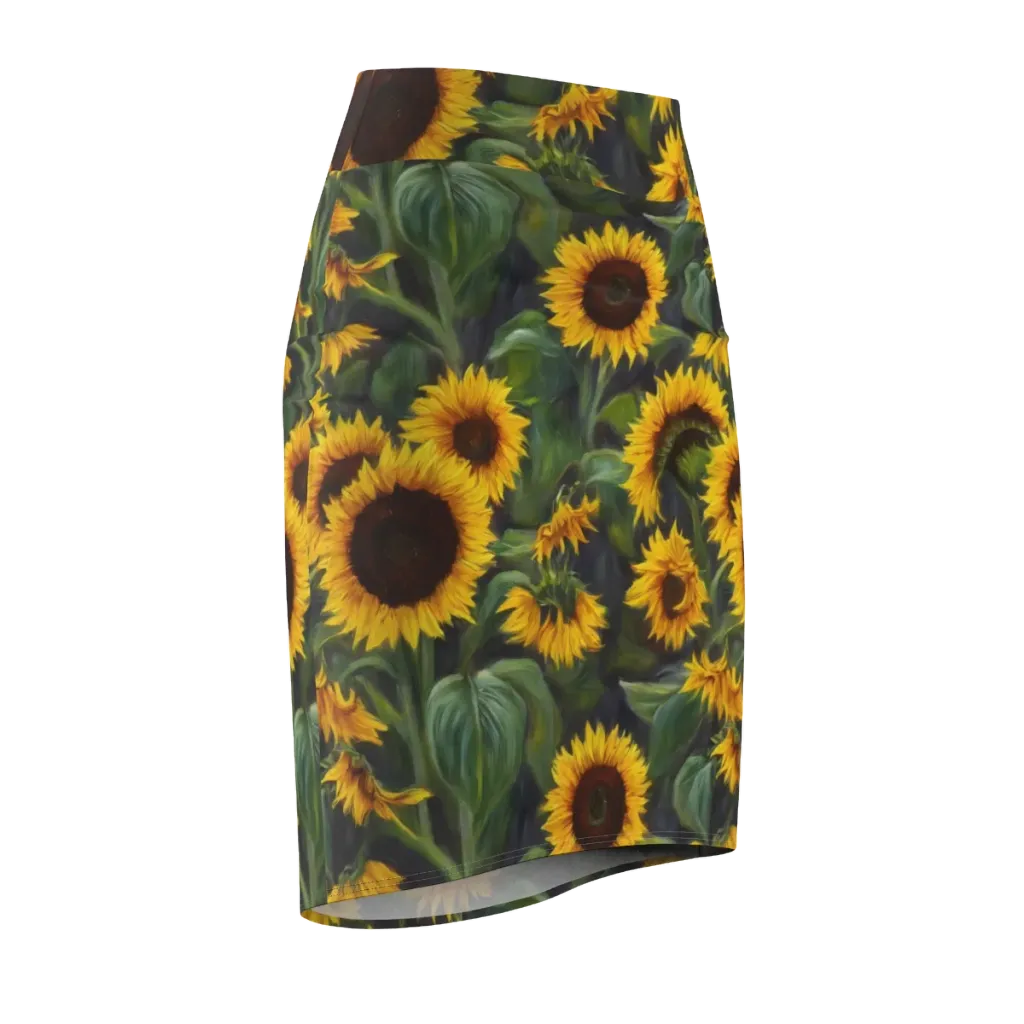 Sunflower Nocturne on Pencil Skirt — Front Side