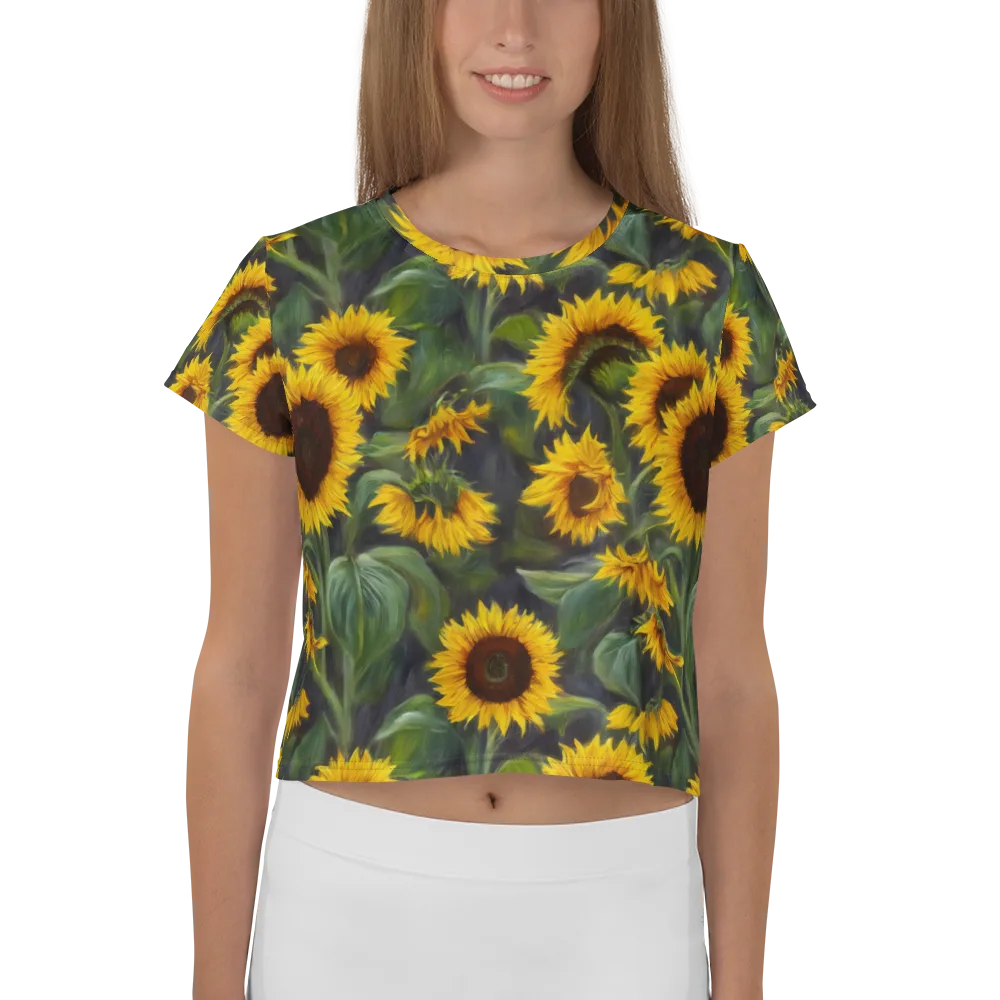 Sunflower Nocturne on Crop Tee — Front