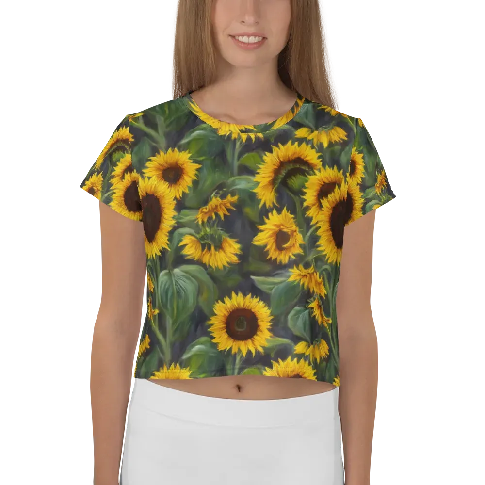 Sunflower Nocturne on Crop Tee — Front