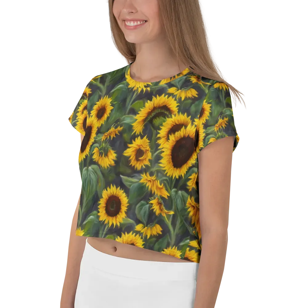 Sunflower Nocturne on Crop Tee — Left