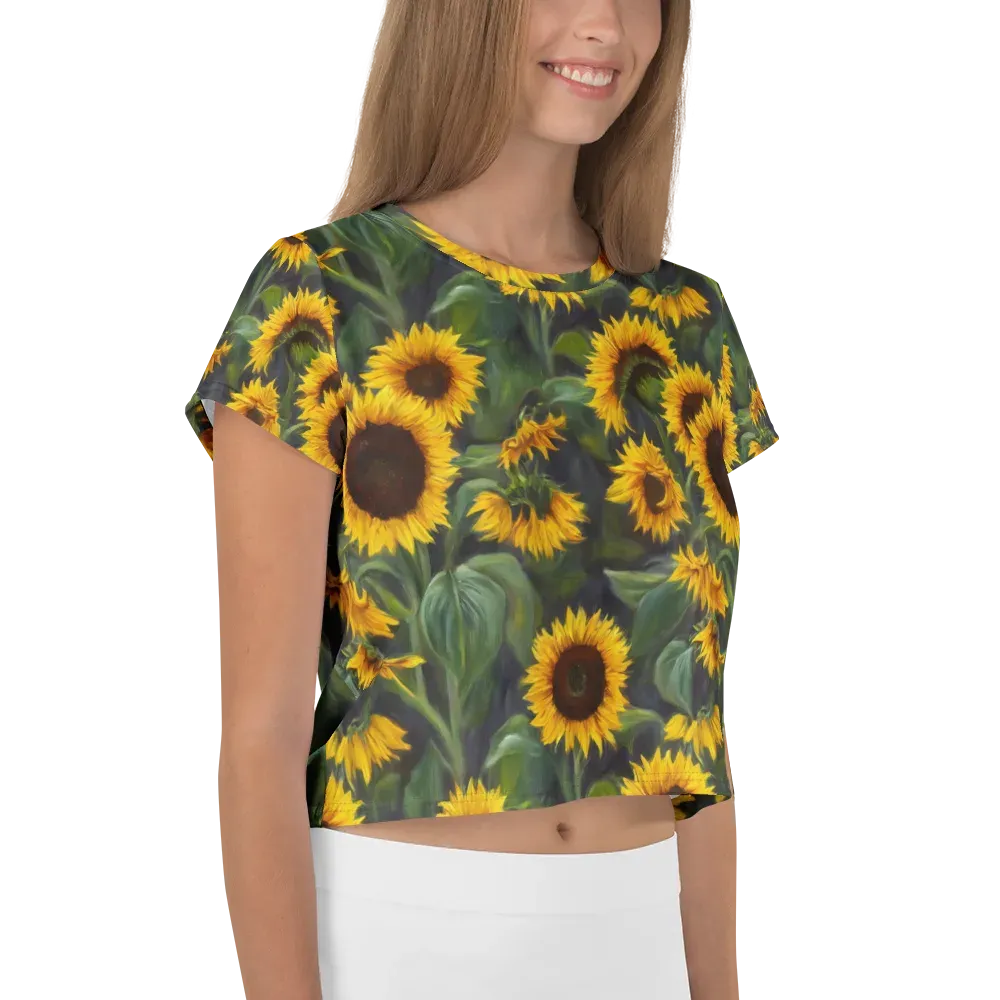 Sunflower Nocturne on Crop Tee — Right
