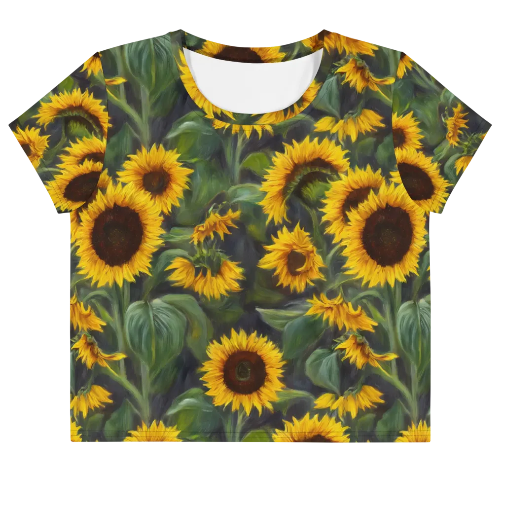 Sunflower Nocturne on Crop Tee — Front