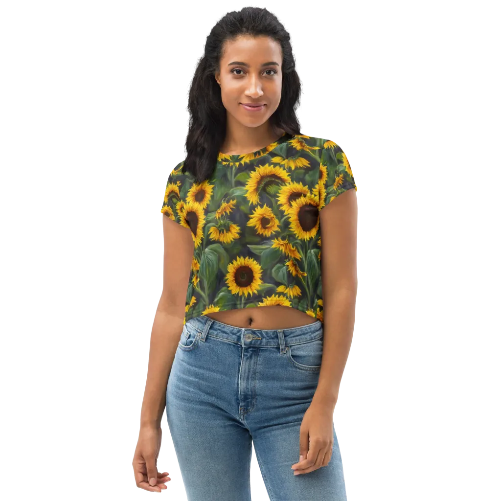 Sunflower Nocturne on Crop Tee — Front