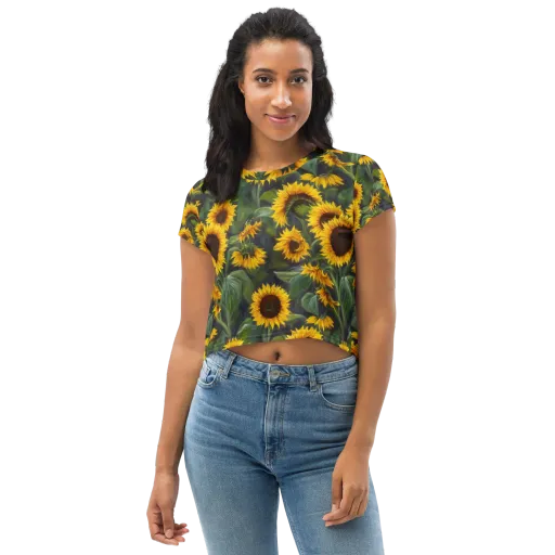 Sunflower Nocturne on a Crop Tee