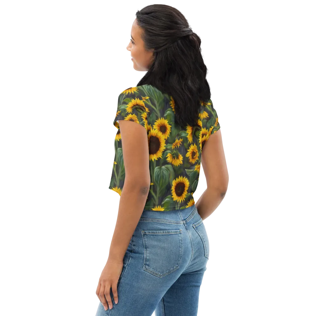 Sunflower Nocturne on Crop Tee — Left Back