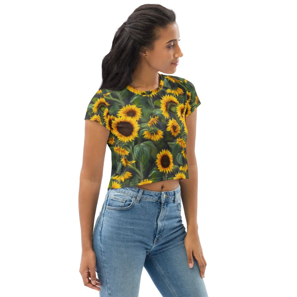 Sunflower Nocturne on Crop Tee — Right Front