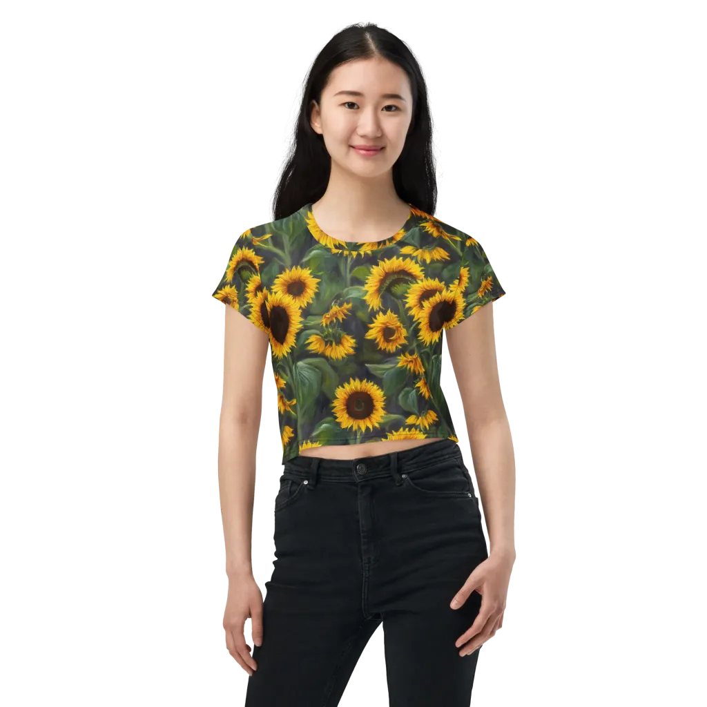 Sunflower Nocturne on Crop Tee — Front