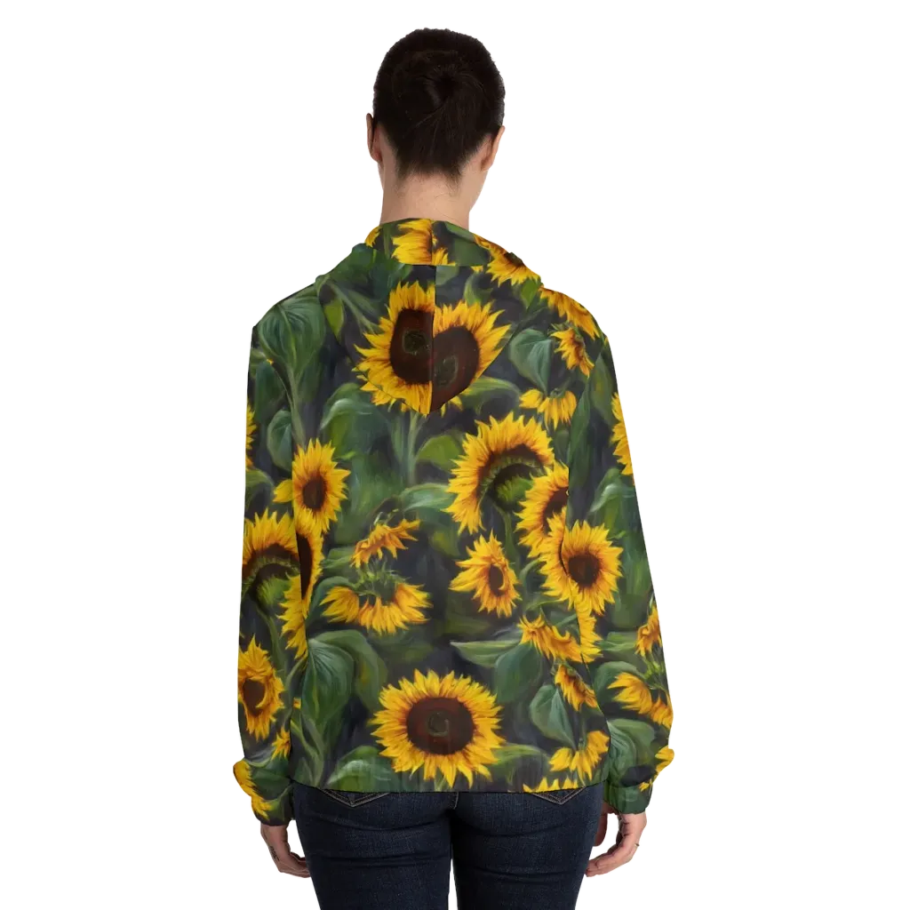 Sunflower Nocturne on Women's Full-Zip Hoodie — Back On Person