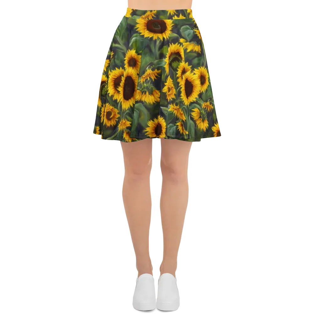 Sunflower Nocturne on Skater Skirt — Front