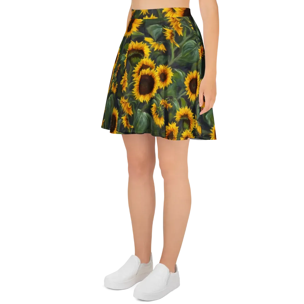 Sunflower Nocturne on Skater Skirt — Left