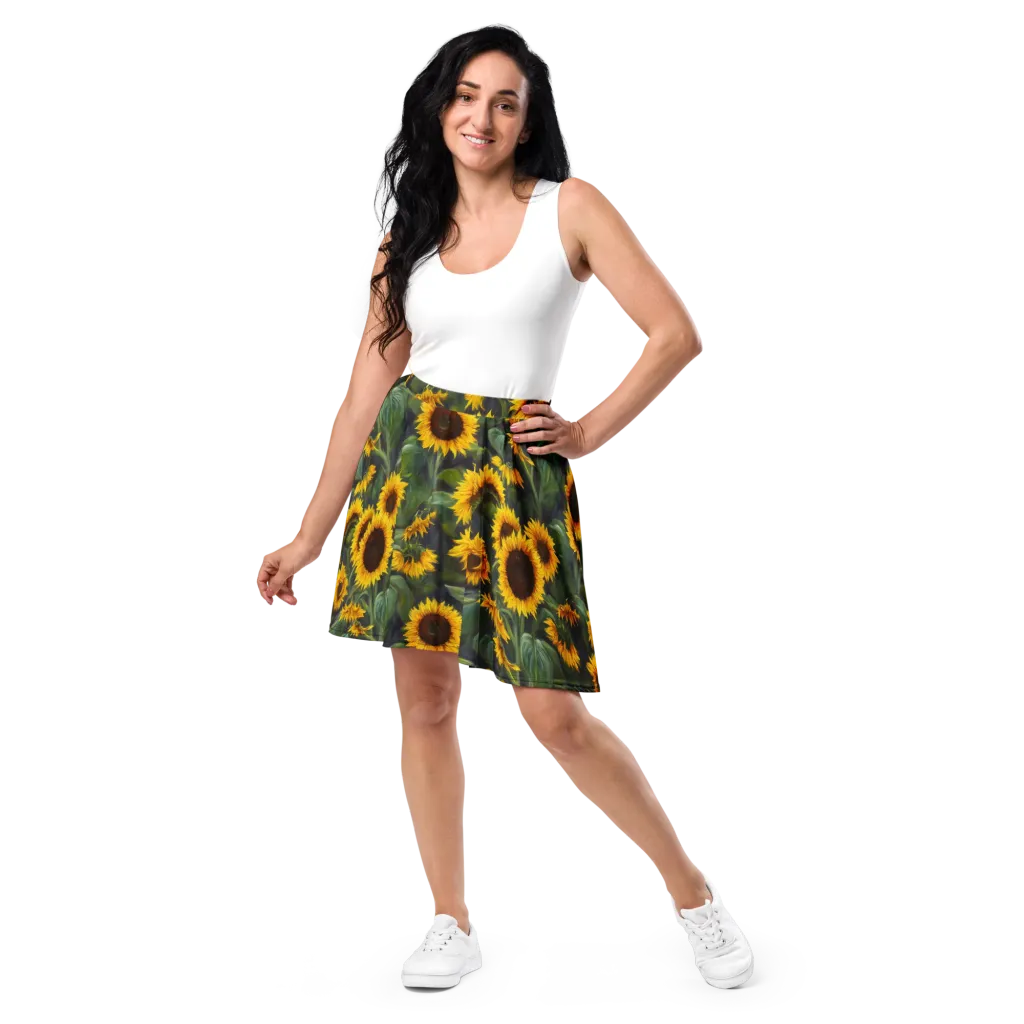 Sunflower Nocturne on Skater Skirt — Front