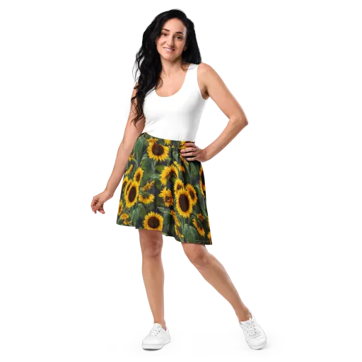 Sunflower Nocturne on a Skater Skirt