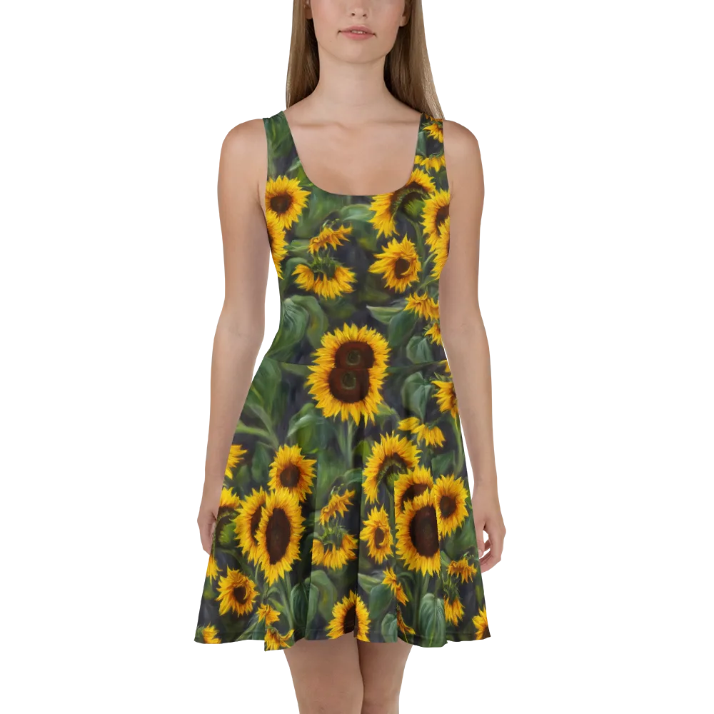 Sunflower Nocturne on Skater Dress — Front