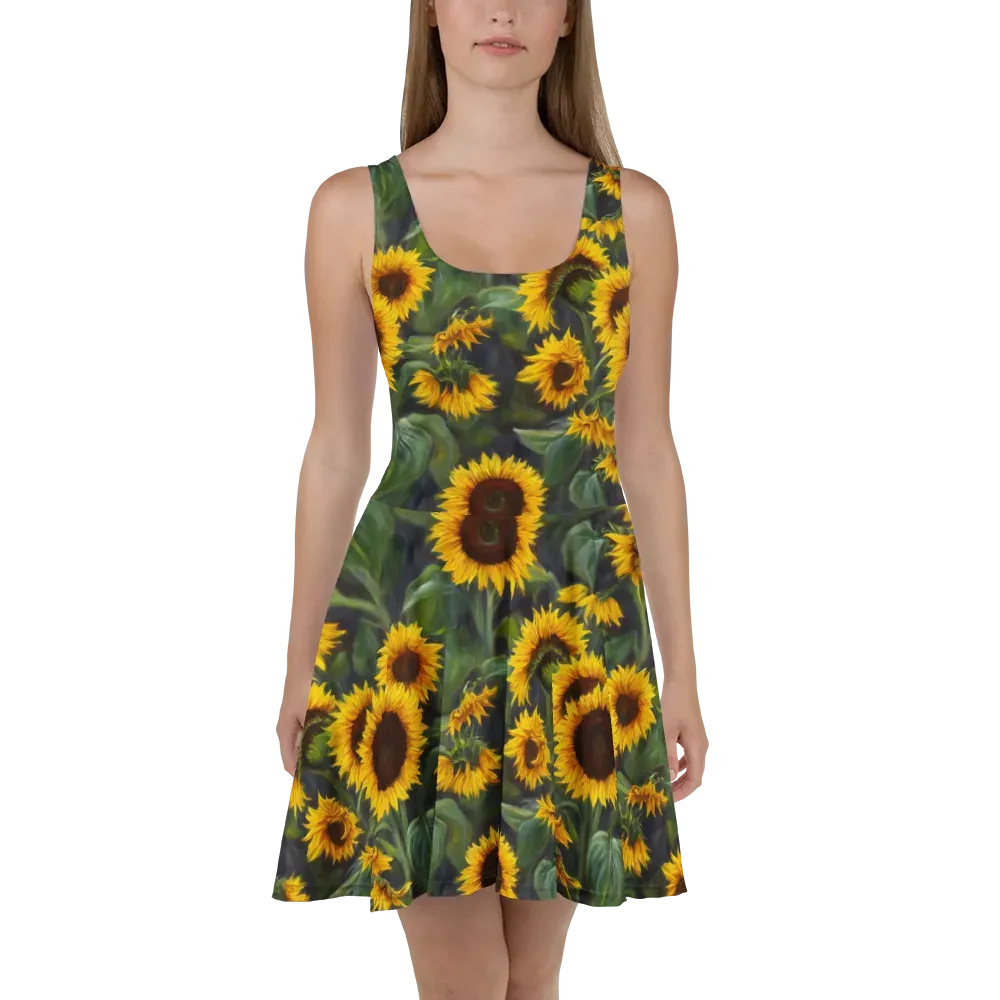 Sunflower Nocturne on Skater Dress — Front