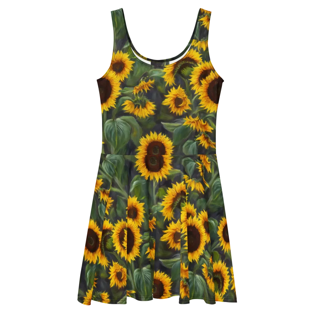 Sunflower Nocturne on Skater Dress — Front