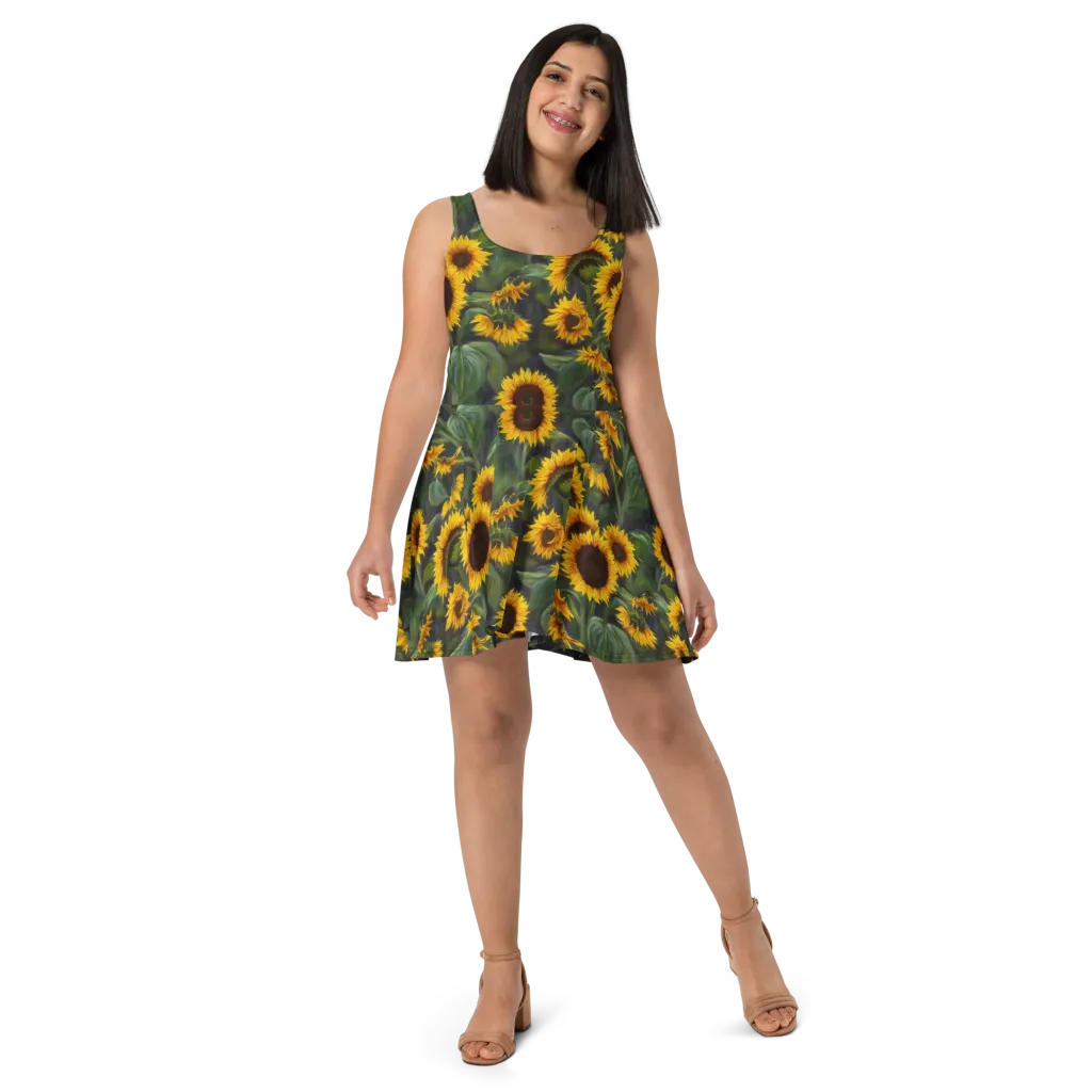 Sunflower Nocturne on Skater Dress — Front